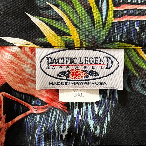 Pacific Legend Hawaiian Shirt Flamingo Palm Tree Black Cotton Men's 3XL - Picture 3 of 4